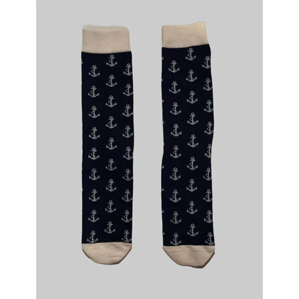NWOP Navy Blue Anchor Crew Socks Nautical Preppy Sorority Delta Gamma Style 16
